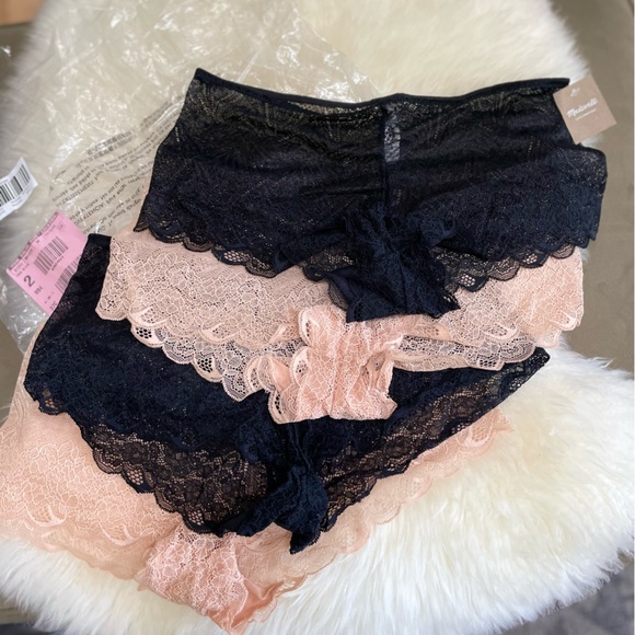 Set of 4 Madewell Lace Boyshorts Nude Blush Pink Black Size Medium - Picture 4 of 12